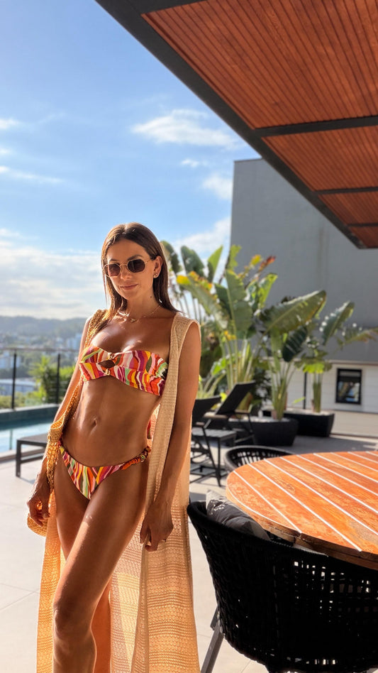 Vestido longo com botões Crochê Bege