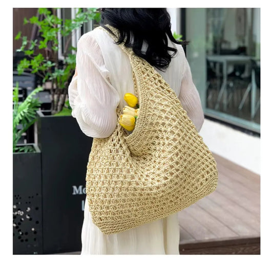 Bolsa Crochê Bege Palha Cali