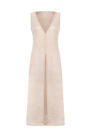 Vestido longo com botões Crochê Bege