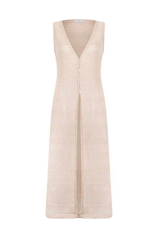 Vestido longo com botões Crochê Bege