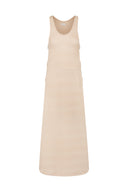 Vestido longo com detalhe lateral Crochê Bege