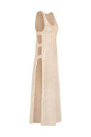 Vestido longo com detalhe lateral Crochê Bege