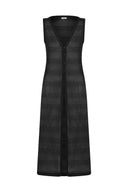 Vestido longo com botões Crochê Preto
