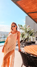 Vestido longo com alças Crochê Bege