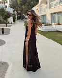Vestido longo com detalhe lateral Crochê Preto