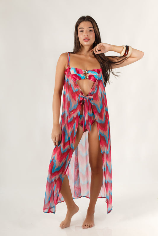 Vestido longo com amarração Michele