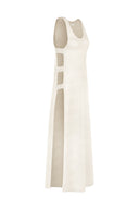 Vestido longo com detalhe lateral Crochê Off White